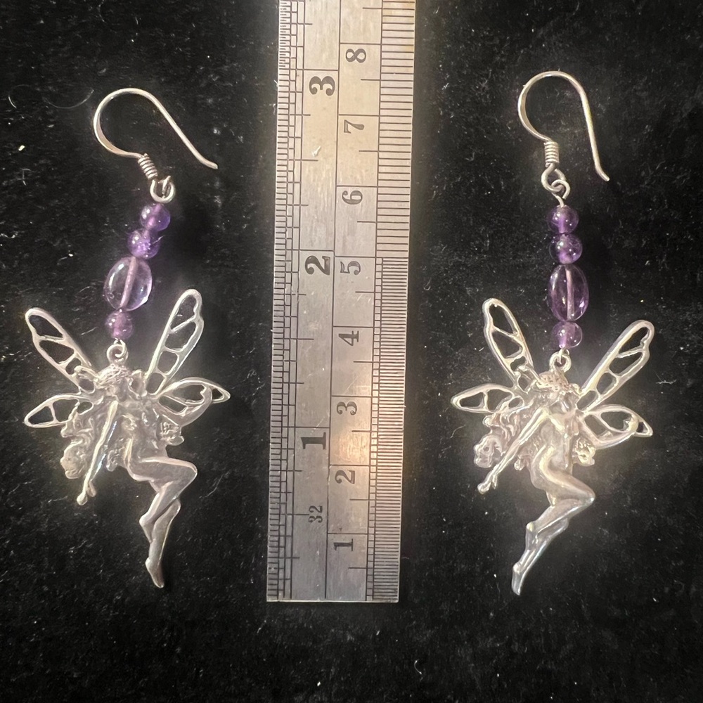 Vintage Sterling Silver Boma Amethyst Beads Fairies Earrings - Picture 2 of 4